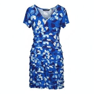 Colleen Lopez Blue and White Layered Floral Dress, Size Medium